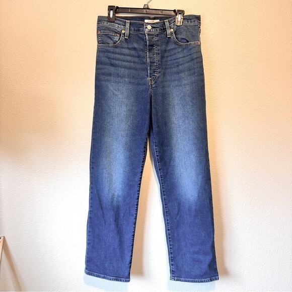 Levi’s Blue Ribcage Straight Button Fly Jeans Womens 32 Casual Classic Denim - Picture 1 of 12